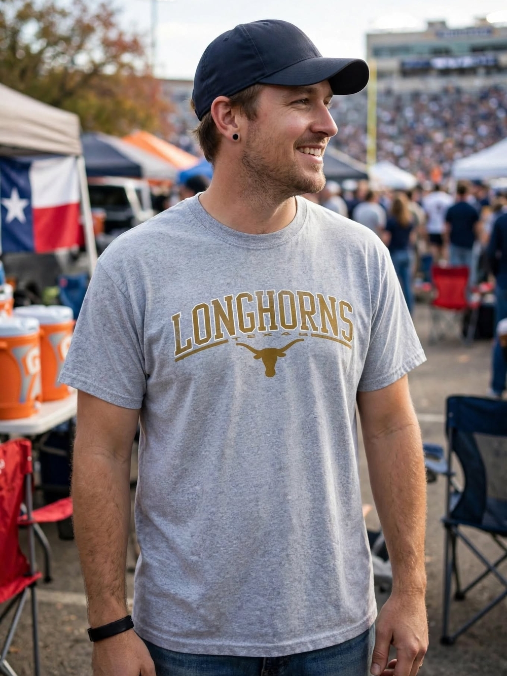 Gildan Gray Longhorns Logo Tee with Gold Print
